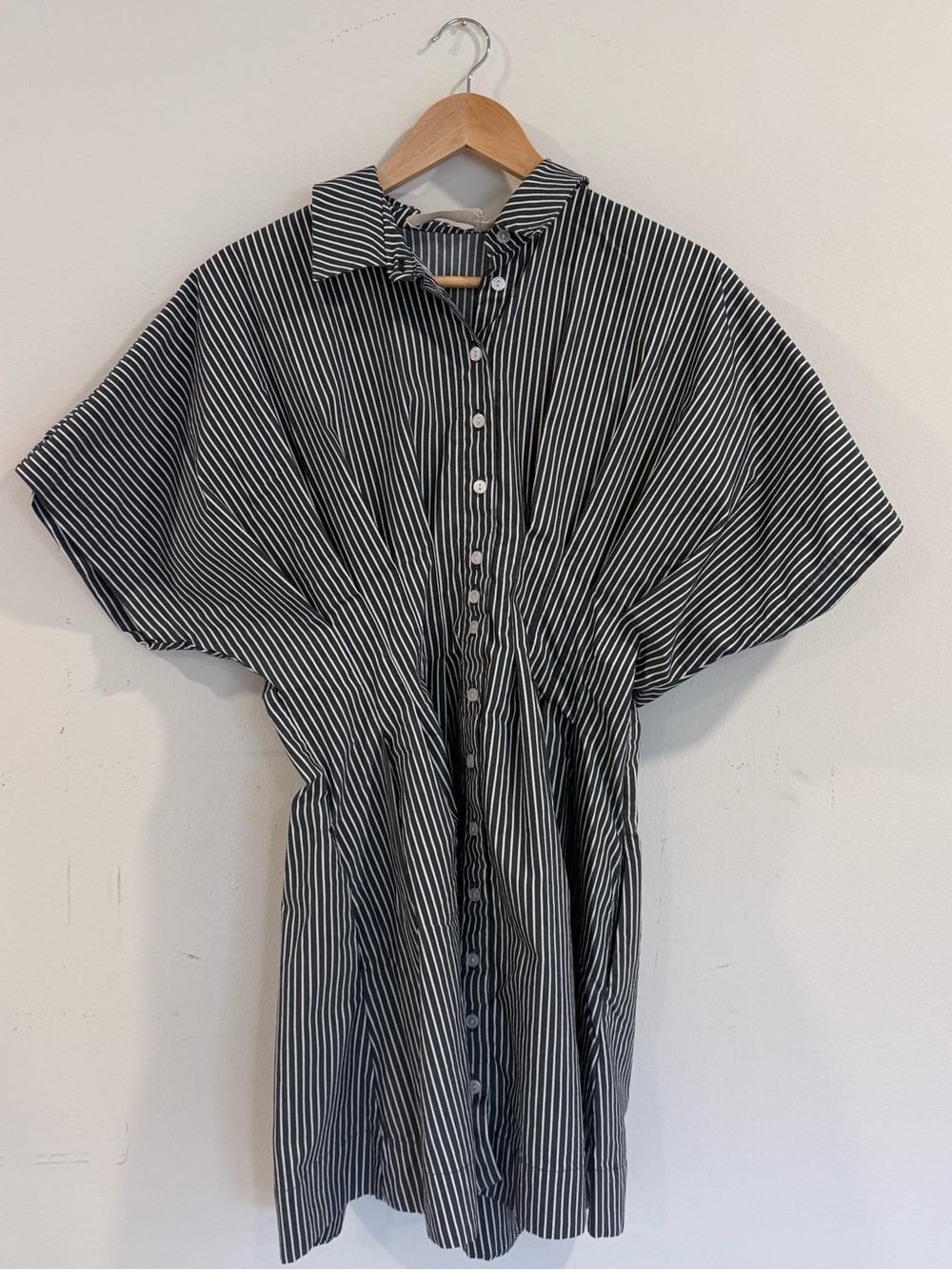Anthropologie Exquise Tobie Pinstripe Pleated Shirt Dress Size L